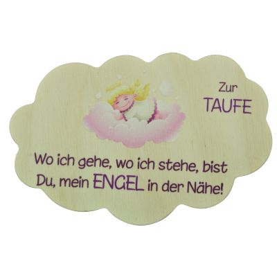 Schutzengel auf Wolke aus Holz zur Taufe, rosa