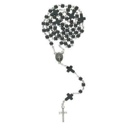 Hematite rosary with square beads and Our Father bead as a cross