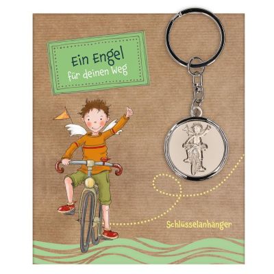 Key fob guardian angel boy on backcard