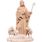 Jesus figure "the good shepherd" with sheep, wood