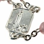 Rose quartz rosary with Lourdes medal, silver-plated