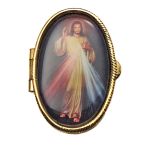 Rosary case or pill box Barmerherziger Jesus, oval gold-colored