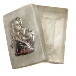 Rosenkranzdose Madonna mit Jesus aus Perlmutt, 5x7 cm