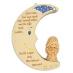 Wooden element moon with clay angel &quot;Dear God...&quot;