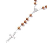 Rosary made of pine wood stained pearl with metal cross